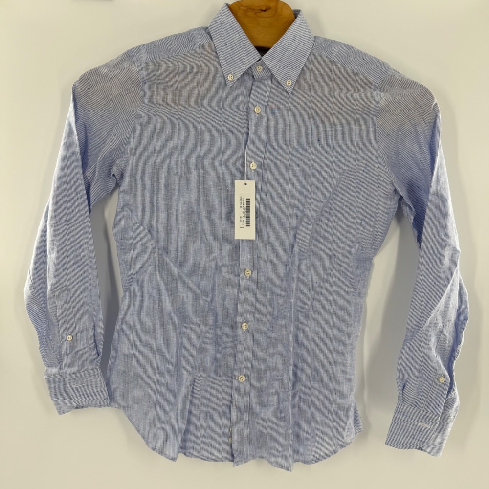Tintoria Mattei Gentleman Mens Blue White Striped Linen Shirt 39 15.5 NWT